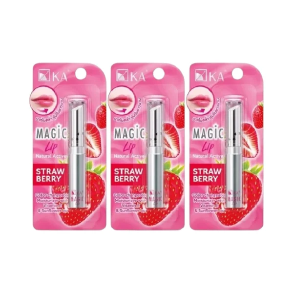 KA Magic Lip กลิ่น Strawberry 2.2 g. (3 ชิ้น) / เคเอ เมจิค ลิป กลิ่นสตอเบอรี่ (3 ชิ้น)ลิปแคร์
