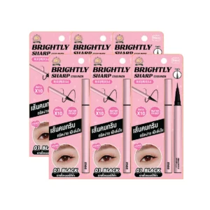 No.1 ขายดี กันน้ํามาก) อายไลเนอร์ Mee Brightly Sharp Eyeliner หัวพู่กันเรียวเล็ก ติดทนไม่เเพนด้า การ์ด BLACK x 6 ชิ้น