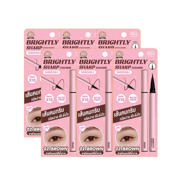 No.1 ขายดี กันน้ํามาก) อายไลเนอร์ Mee Brightly Sharp Eyeliner หัวพู่กันเรียวเล็ก ติดทนไม่เเพนด้า การ์ด BROWN x 6 ชิ้น