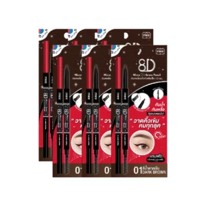 No1ขายดี เขียนคิ้วหัวสลิม3เหลี่ยมเล็ก Mee 8D Micro Slimbrow Pencil ติดทนกันน้ําสุด *การ์ดแดงNew 01 นตเข้ม x 6 ชิ้น
