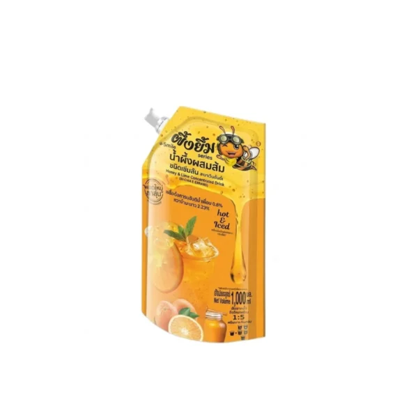 sweet-condiment-0184 4รสชาติ** (ผึ้งยิ้ม) น้ําผึ้งผสมผลไม้ชนิดเข้มข้น*1000ml (น้ําผึ้งส้ม)