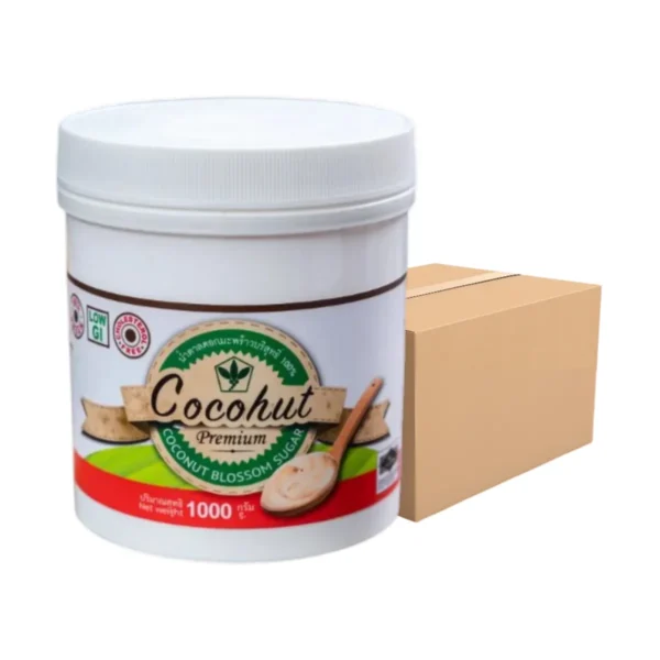 sweet-condiment-0186 Cocohut 1000g. 1 ลัง (6 กระปุก) ใช้ทําอาหารผสมกาแฟเพื่อสุขภาพ ฮาลาล ออร์แกรนิค เบาหวานทานได้ น้ําตาลมะพร้าว