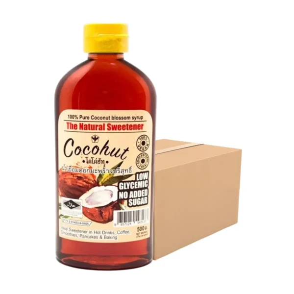 Cocohut Syrup 500g. 1ลัง (10ขวด) ใช้ทําอาหาร ผสมกาแฟเพื่อสุขภาพ ฮาลาล ออร์แกรนิค ไซรัป น้ําเชื่อม เบาหวานทานได้