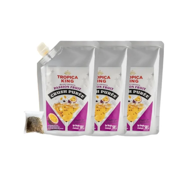sweet-condiment-0455 Tropica King เพียวเร่ผลไม้บดหยาบ สูตรเข้มข้น รสเสาวรส 500 g x3 แถมฟรีชาเขียวมะลิ 60 กรัม