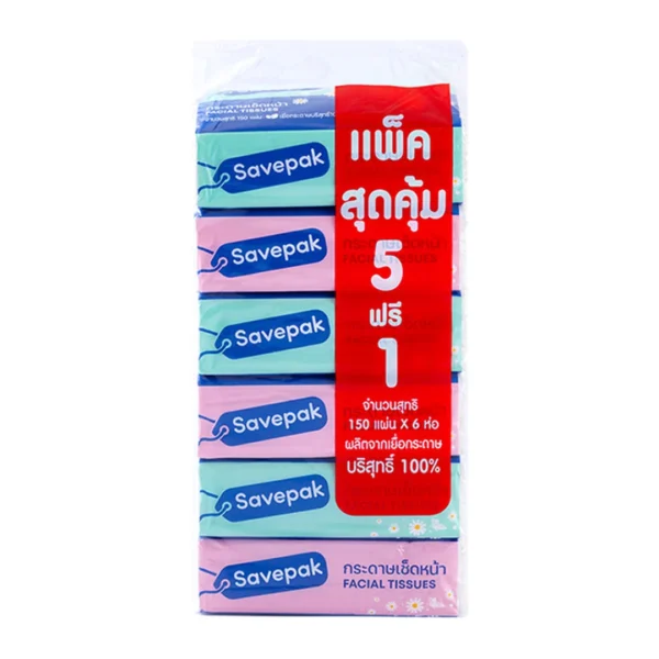 tissue-005 เซพแพ็ค กระดาษเช็ดหน้า 150 แผ่น x 5+1