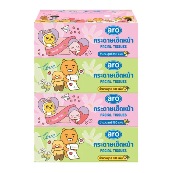 tissue-063 เอโร่ กระดาษเช็ดหน้า ลาย กาเกา 150 แผ่น x 4