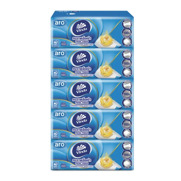 tissue-064 เอโร่ X วินด้า กระดาษเช็ดหน้า กลิ่นดอกหอมหมื่นลี้ แบบกล่อง100 แผ่น x 5