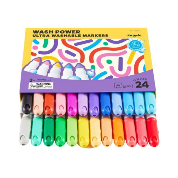 Jarmelo (Joan Miro) ปากกาเมจิกหัวแหลม สูตรใหม่ล้างออกง่ายกว่าเดิม Ultra Washable Markers 24 สี