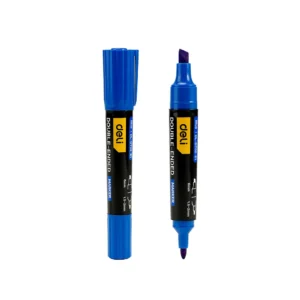 Deli ปากกามาร์คเกอร์2หัว หัวตัดและกลม สีน้ําเงิน รุ่น DT02