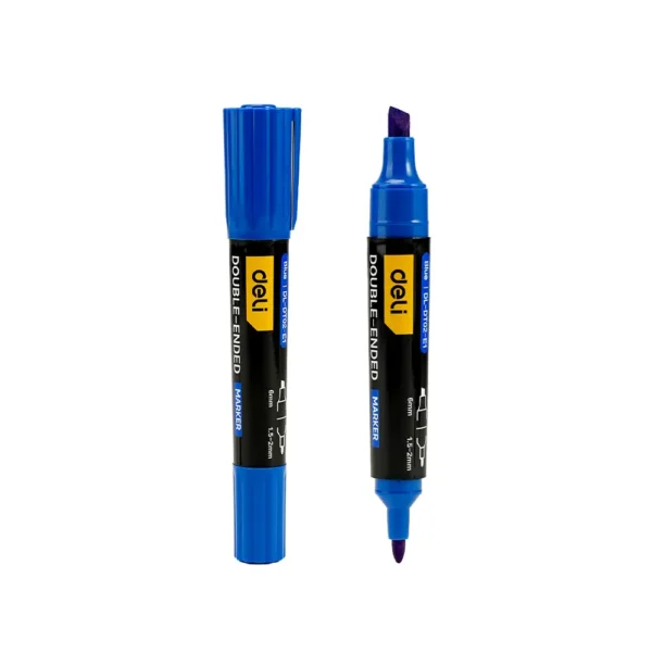 Deli ปากกามาร์คเกอร์2หัว หัวตัดและกลม สีน้ําเงิน รุ่น DT02