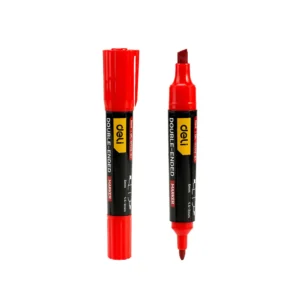 Deli ปากกามาร์คเกอร์2หัว หัวตัดและกลม สีแดง รุ่น DT03