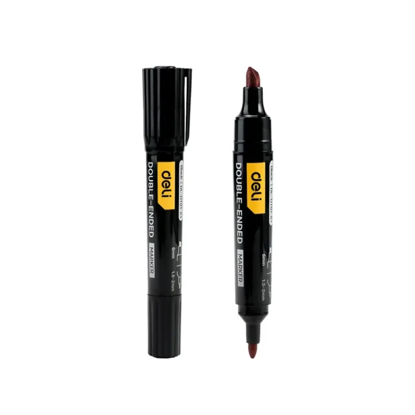 Deli ปากกามาร์คเกอร์2หัว หัวตัดและกลม สีดํา รุ่น DT01